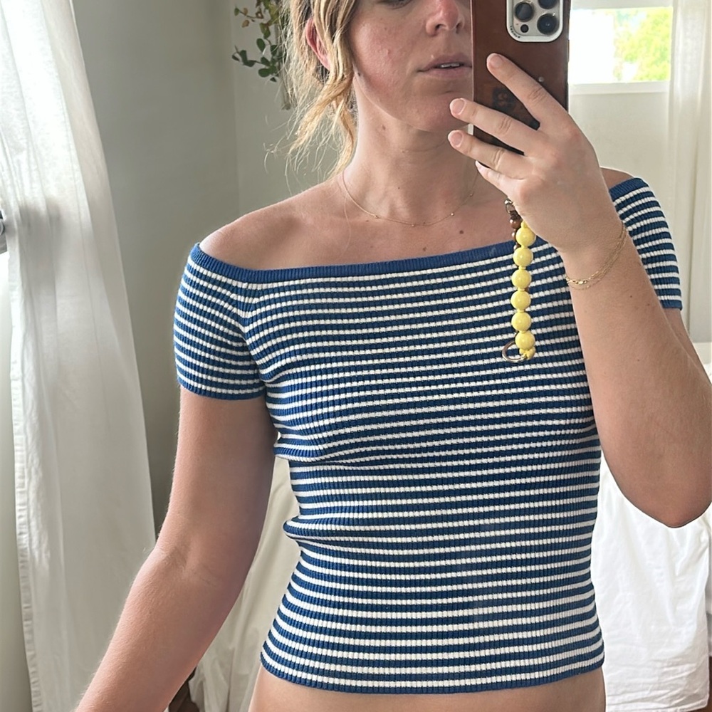 Madewell Off The Shoulder Stripe Ribbed Top